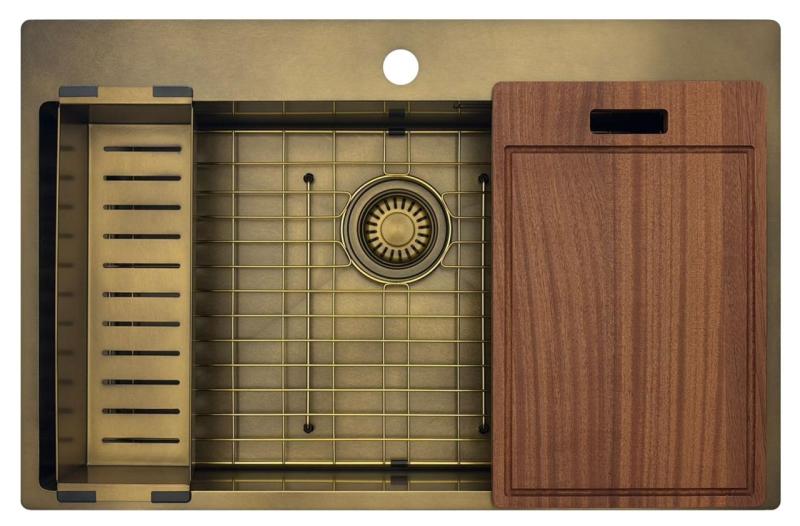 Pure.Sink Luxion Duża umywalka PVD Antique Bronze 78x50 cm Tapwing z otworem na baterię i półką dolną PLX7850T-64