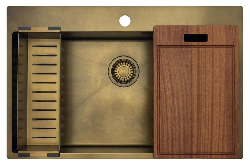 Pure.Sink Luxion Duża umywalka PVD Antique Bronze 78x50 cm Tapwing z otworem na baterię i półką dolną PLX7850T-64