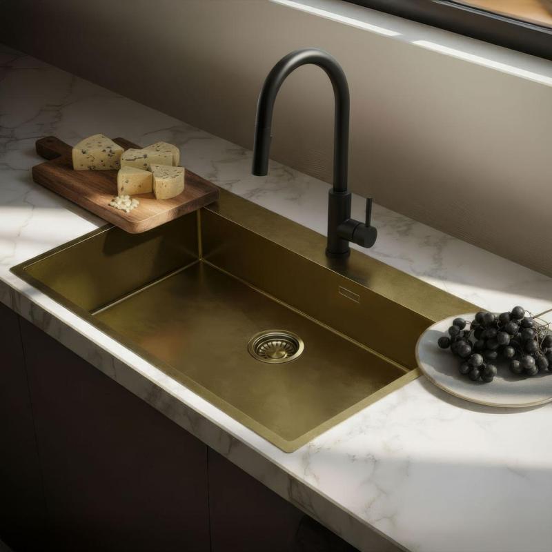 Pure.Sink Luxion Duża umywalka PVD Antique Bronze 78x50 cm Tapwing z otworem na baterię i półką dolną PLX7850T-64