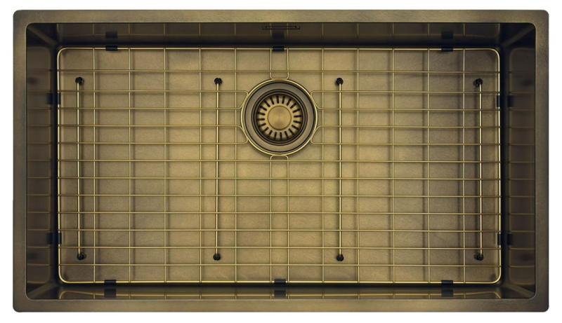 Pure.Sink Luxion Duża umywalka PVD Antique Bronze 74x40 cm do montażu podblatowego, wpuszczanego i natynkowego z półką dolną PLX7440-64