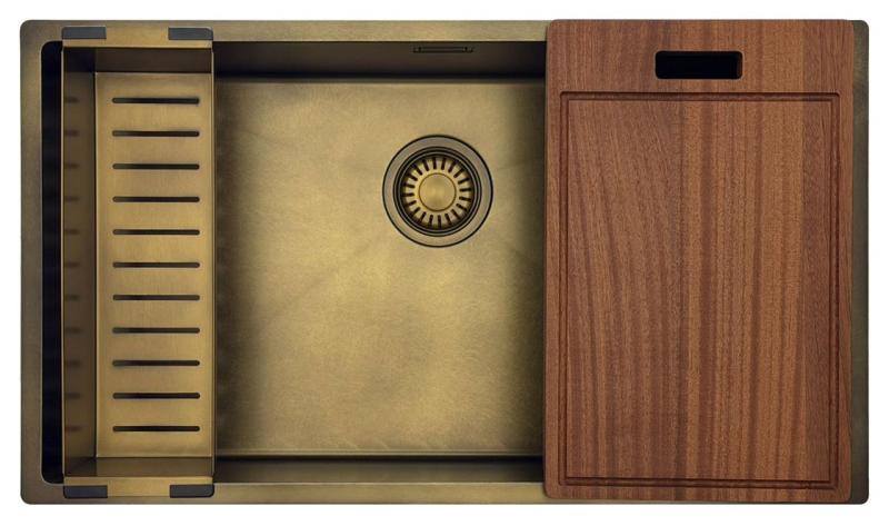 Pure.Sink Luxion Duża umywalka PVD Antique Bronze 74x40 cm do montażu podblatowego, wpuszczanego i natynkowego z półką dolną PLX7440-64