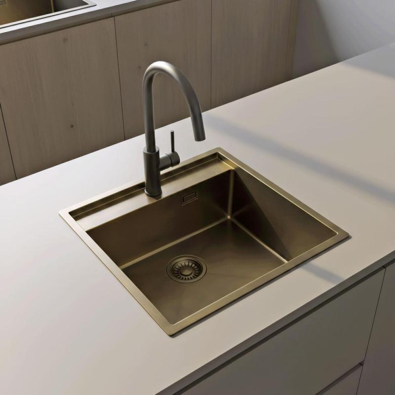 Pure.Sink Luxion PVD Antique Brązowa umywalka 51x50 cm Tapwing z otworem na baterię i półką dolną PLX5150T-64