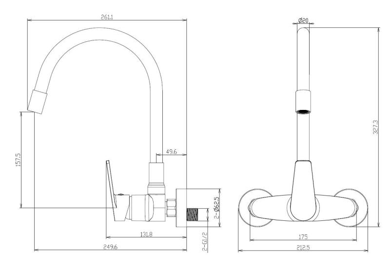 Aquanello Casa Bateria kuchenna ścienna, czarna, z wysoką, elastyczną wylewką BL-1301-CS