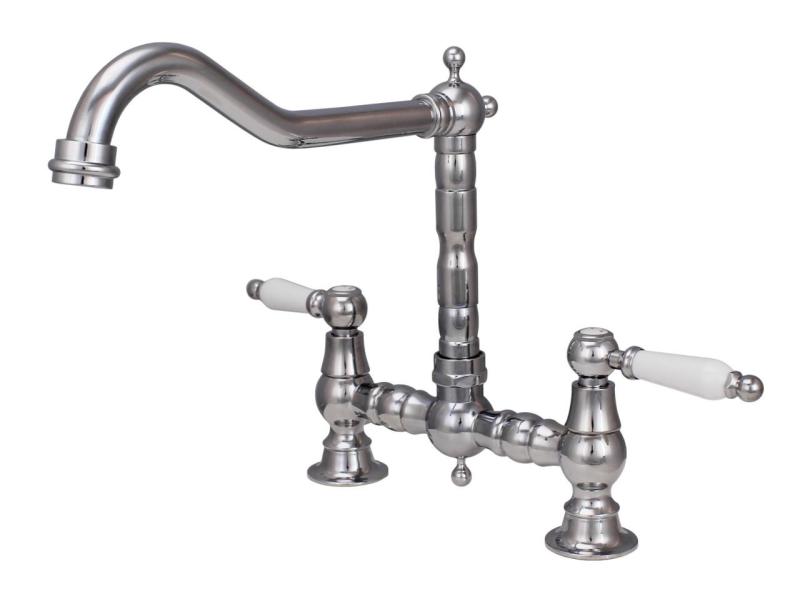 Aquanello Heritage Manor Klasyczna kuchnia Nostalgiczny most Bateria kuchenna Chrom z białą rączką CR-0010-HM