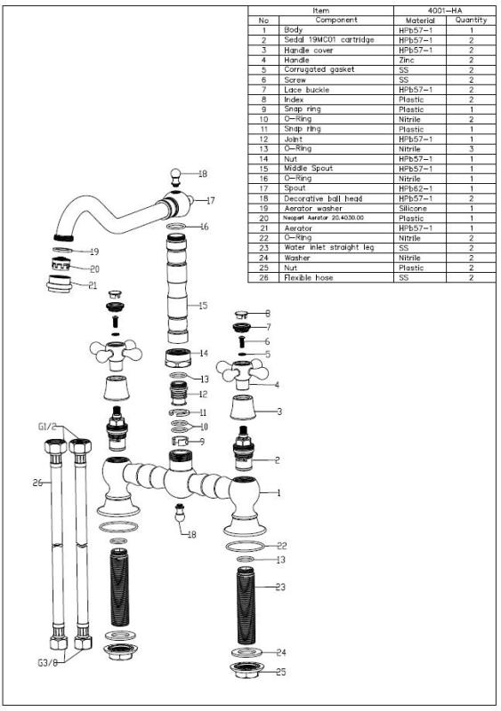 Aquanello Heritage Ascot Klasyczna bateria kuchenna w stylu retro z mostkiem, w kolorze brązu, z uchwytami krzyżowymi BN-0011-HM