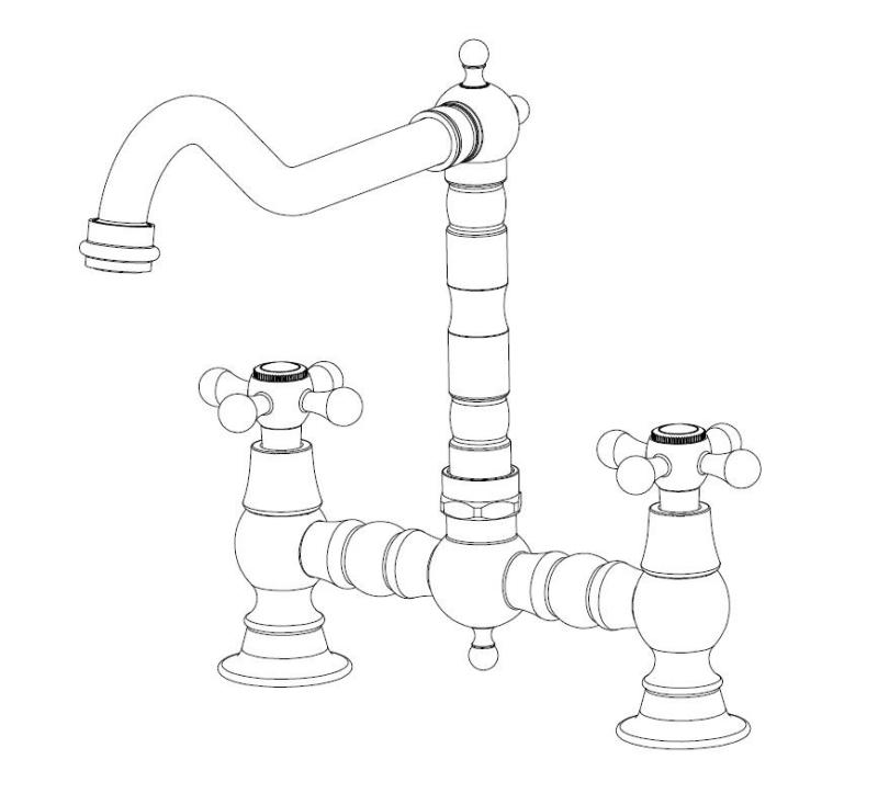 Aquanello Heritage Ascot Klasyczna bateria kuchenna w stylu retro z mostkiem, w kolorze brązu, z uchwytami krzyżowymi BN-0011-HM