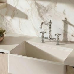 Aquanello Heritage Ascot Klasyczna bateria kuchenna w stylu retro z uchwytami krzyżowymi, chromowana, model CR-0011-HM