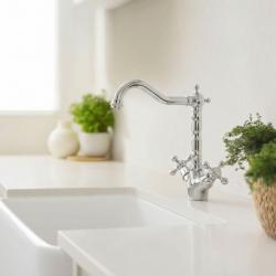 Aquanello Heritage Ascot Klasyczna bateria kuchenna w stylu retro, chromowana, z kątową wylewką CR-4002-HA