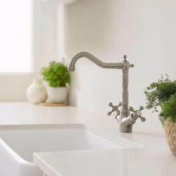 Aquanello Heritage Ascot Klasyczna bateria kuchenna w stylu retro ze stali nierdzewnej z kątowym wylewem NB-4002-HA