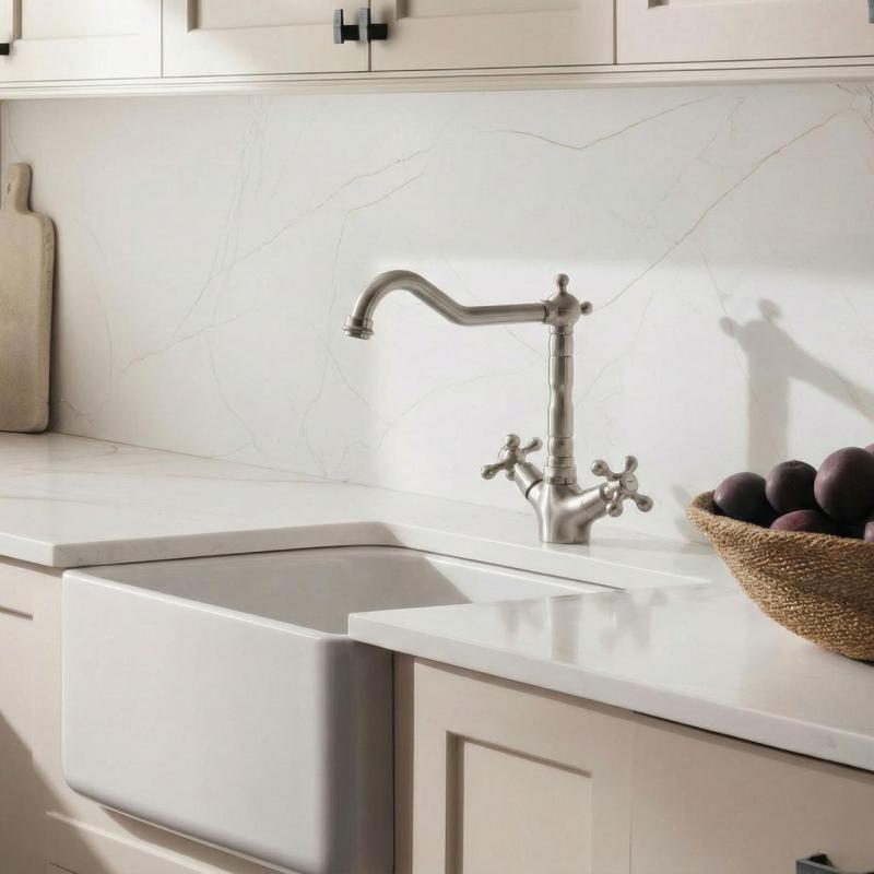 Aquanello Heritage Ascot Klasyczna bateria kuchenna w stylu retro ze stali nierdzewnej z kątowym wylewem NB-4002-HA