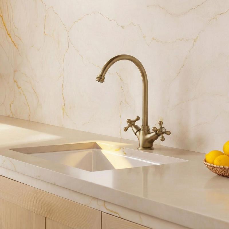 Aquanello Heritage Ascot Klasyczna bateria kuchenna w stylu retro, brązowa, z okrągłą wylewką BN-4003-HA