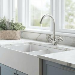 Aquanello Heritage Ascot Klasyczna bateria kuchenna w stylu retro ze stali nierdzewnej z okrągłą wylewką NB-4003-HA