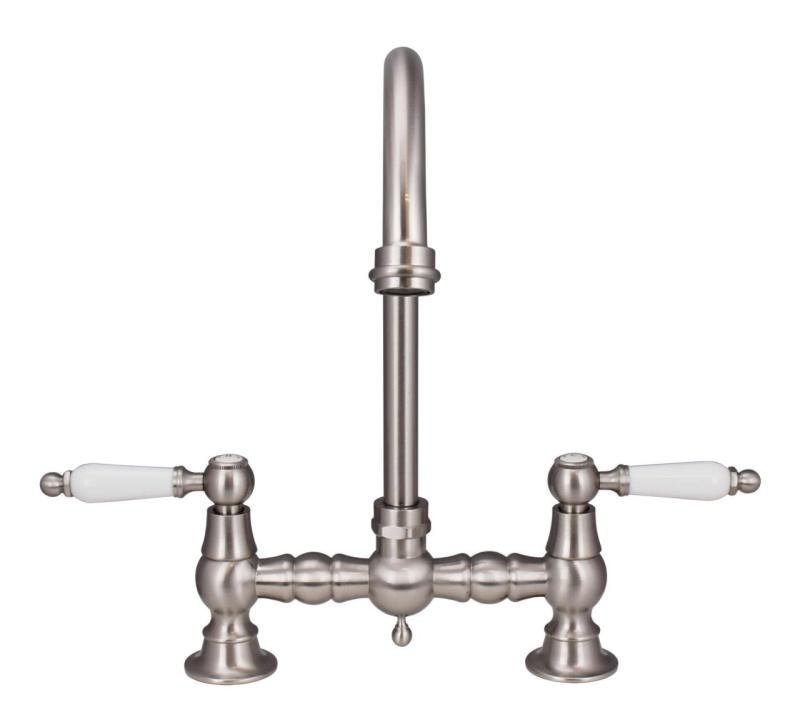 Aquanello Heritage Manor Klasyczna kuchnia Nostalgiczny most Bateria kuchenna ze stali nierdzewnej z białą rączką i okrągłą wylewką NB-4001-HA