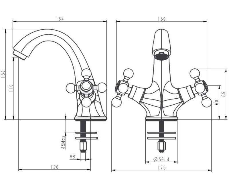 Aquanello Heritage Ascot Klasyczna, nostalgiczna bateria umywalkowa ze stali nierdzewnej NB-4101-HA