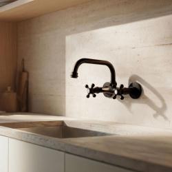 Aquanello Heritage Ascot Klasyczny kran kuchenny ścienny z górnym wylewką, czarny BL-4110-HA