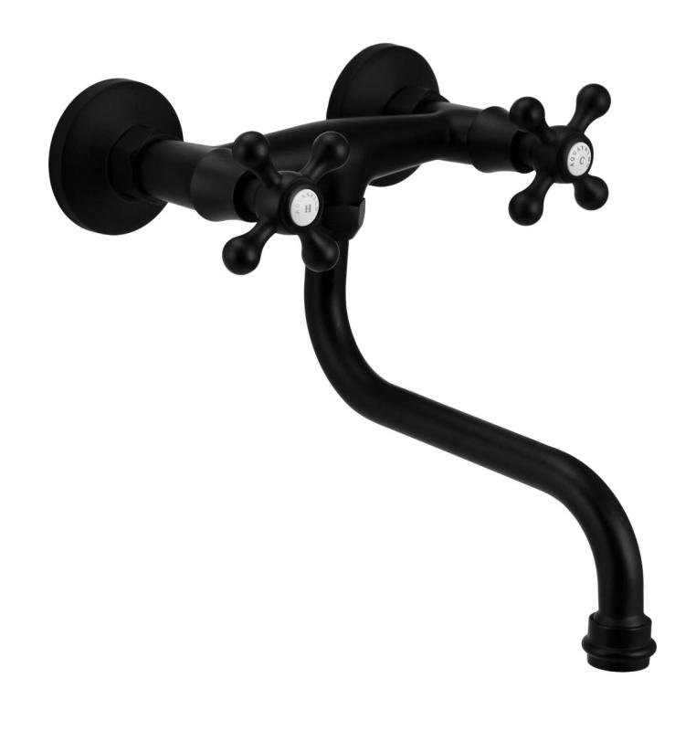 Aquanello Heritage Ascot Klasyczny kran ścienny do kuchni, czarny BL-4111-HA