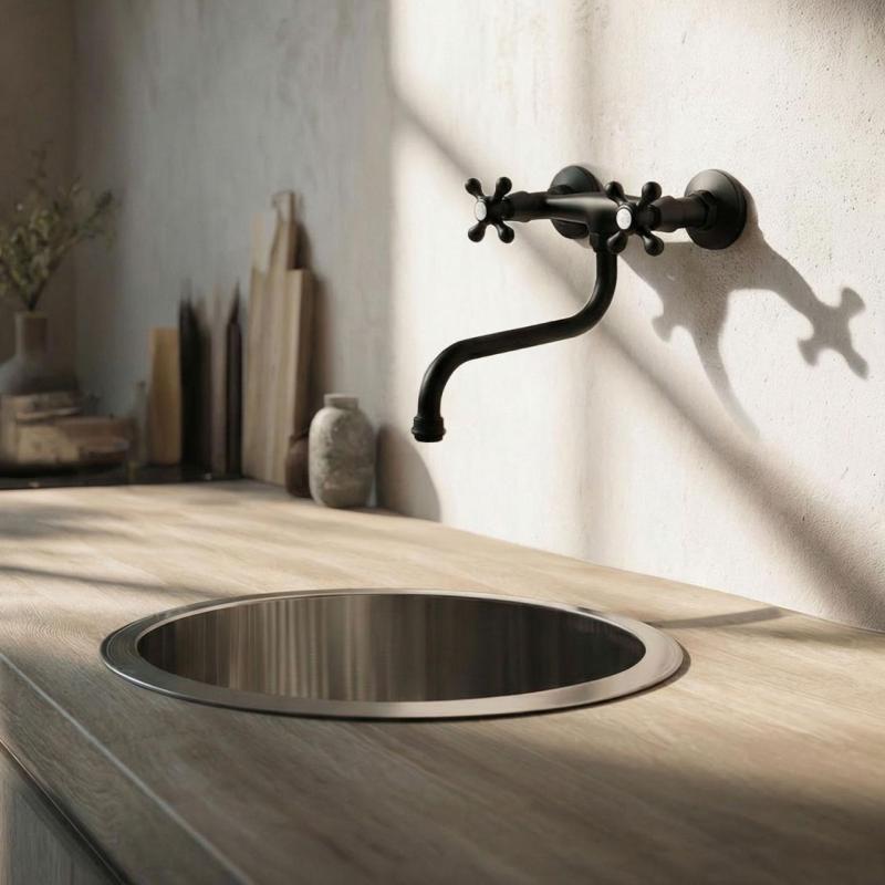 Aquanello Heritage Ascot Klasyczny kran ścienny do kuchni, czarny BL-4111-HA