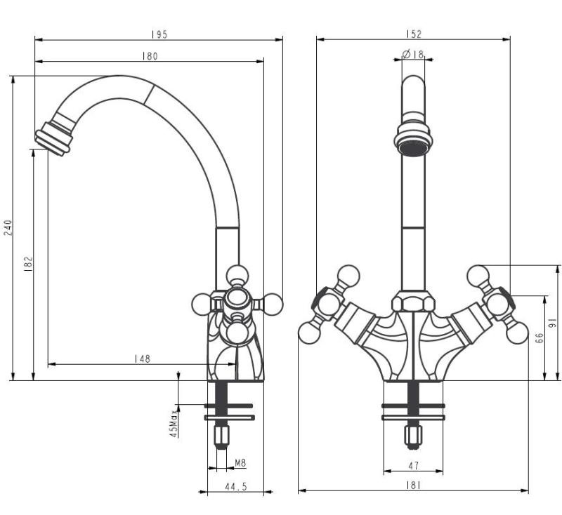 Aquanello Heritage Ascot Klasyczna kuchnia Nostalgiczna bateria kuchenna Brąz BN-4004-HA