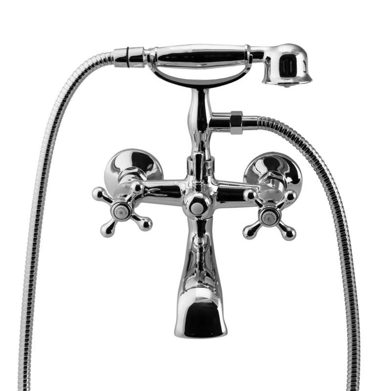 Aquanello Heritage Ascot Klasyczna bateria wannowa z pokrętłami chromowymi, w zestawie z ręczną słuchawką prysznicową CR-3002-HA