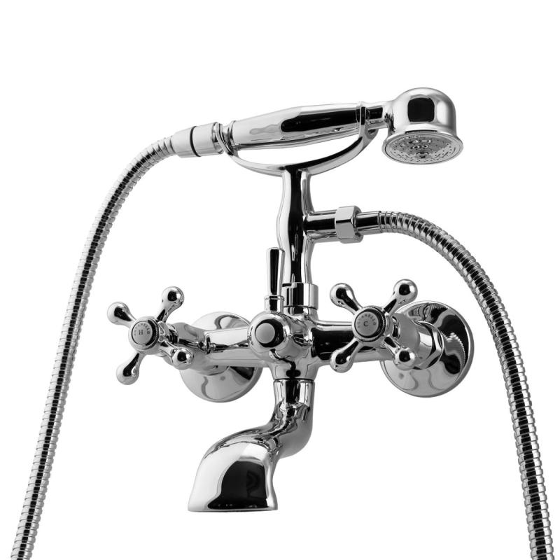 Aquanello Heritage Ascot Klasyczna bateria wannowa z pokrętłami chromowymi, w zestawie z ręczną słuchawką prysznicową CR-3002-HA