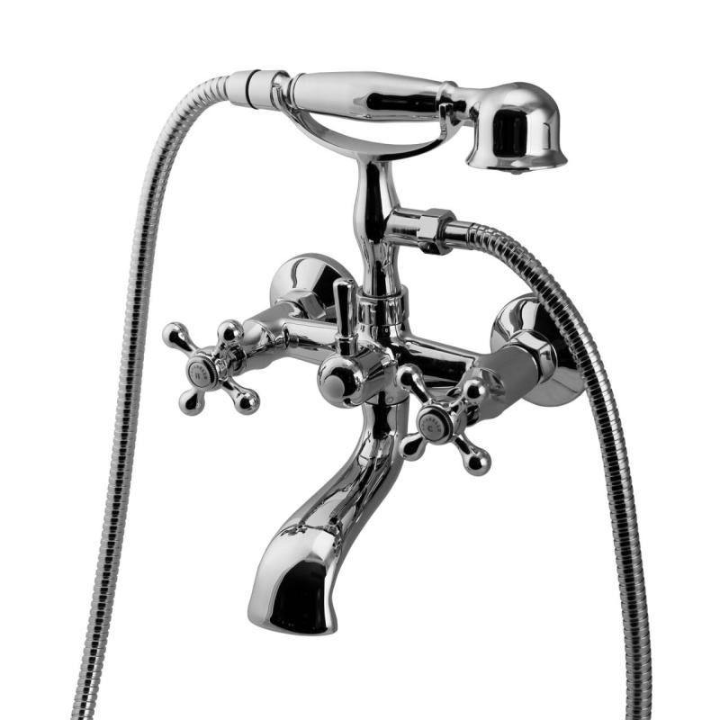 Aquanello Heritage Ascot Klasyczna bateria wannowa z pokrętłami chromowymi, w zestawie z ręczną słuchawką prysznicową CR-3002-HA