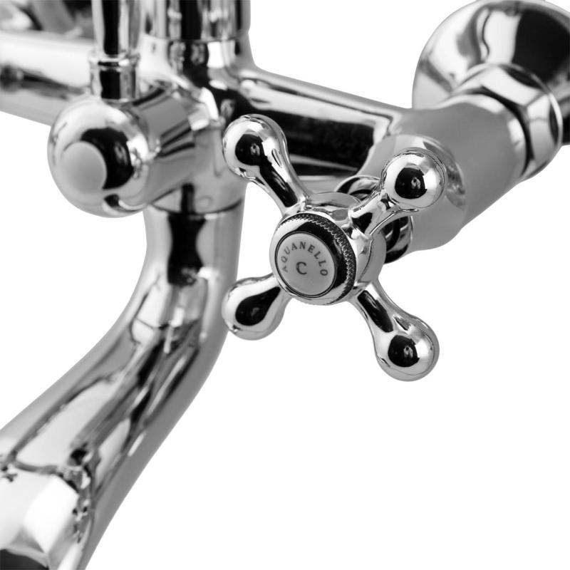 Aquanello Heritage Ascot Klasyczna bateria wannowa z pokrętłami ze stali nierdzewnej, w zestawie z ręczną słuchawką prysznicową NB-3002-HA