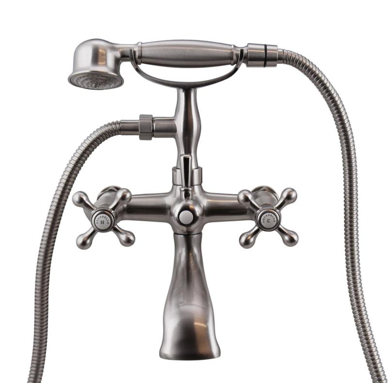 Aquanello Heritage Ascot Klasyczna bateria wannowa z pokrętłami ze stali nierdzewnej, w zestawie z ręczną słuchawką prysznicową NB-3002-HA