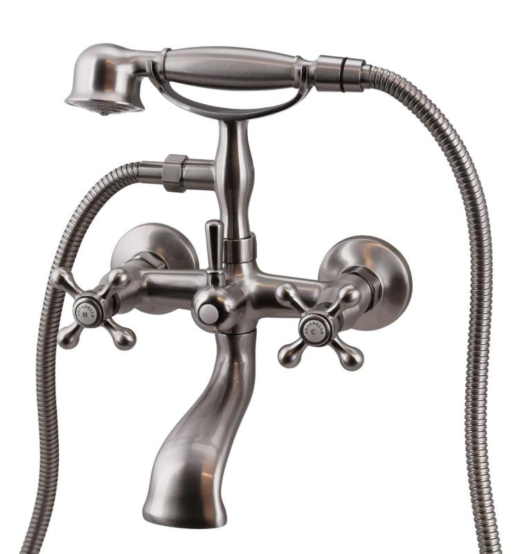 Aquanello Heritage Ascot Klasyczna bateria wannowa z pokrętłami ze stali nierdzewnej, w zestawie z ręczną słuchawką prysznicową NB-3002-HA