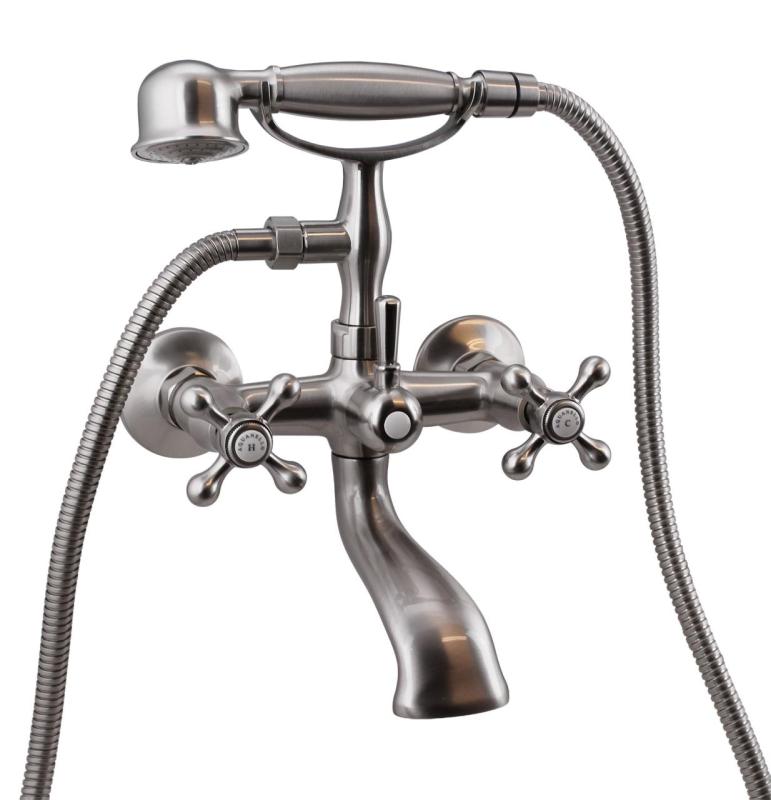 Aquanello Heritage Ascot Klasyczna bateria wannowa z pokrętłami ze stali nierdzewnej, w zestawie z ręczną słuchawką prysznicową NB-3002-HA