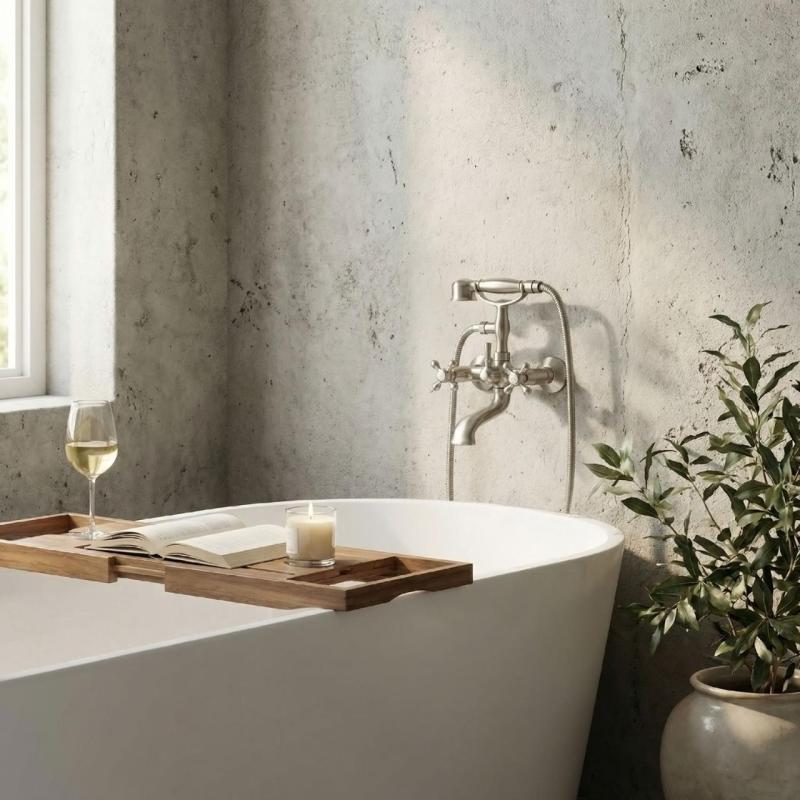 Aquanello Heritage Ascot Klasyczna bateria wannowa z pokrętłami ze stali nierdzewnej, w zestawie z ręczną słuchawką prysznicową NB-3002-HA