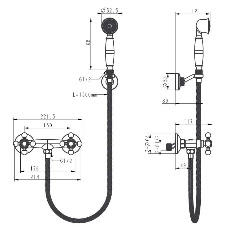 Aquanello Heritage Ascot Klasyczny zestaw prysznicowy z pokrętłami chromowanymi, w tym ręczna słuchawka prysznicowa CR-2002-HA
