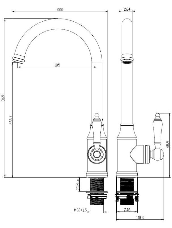 Aquanello Heritage Manor Klasyczna bateria kuchenna w stylu retro, chromowana CR-9001-HM
