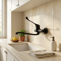 Aquanello Medic Kran kuchenny ścienny z długą rączką, czarny BL-1005-MD