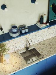 Aquadesign Plana Nierdzewna umywalka nablatowa 48 x 49 cm z otworem na baterię, syfonem i korkiem Clickclack 1208972559