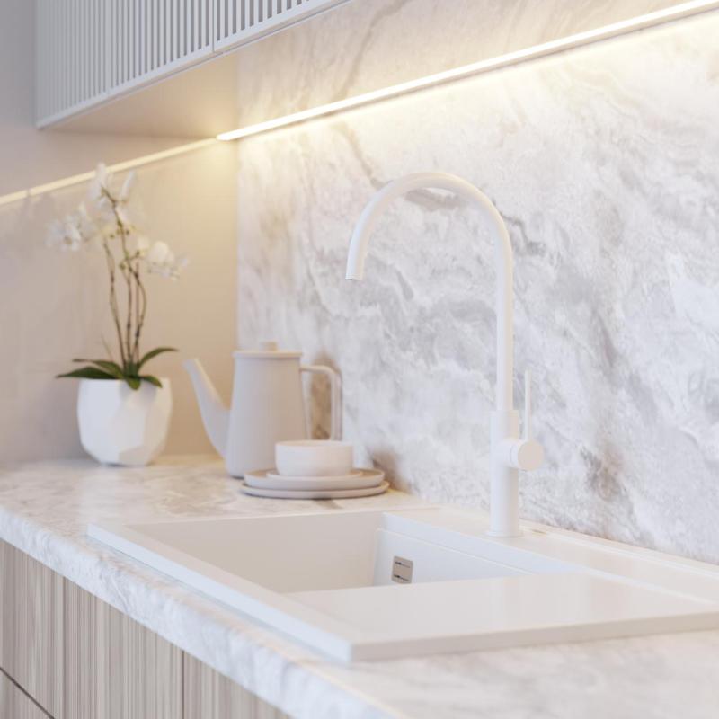 Graniteland Vira Slim Biała bateria kuchenna z obrotową wylewką 1208972621