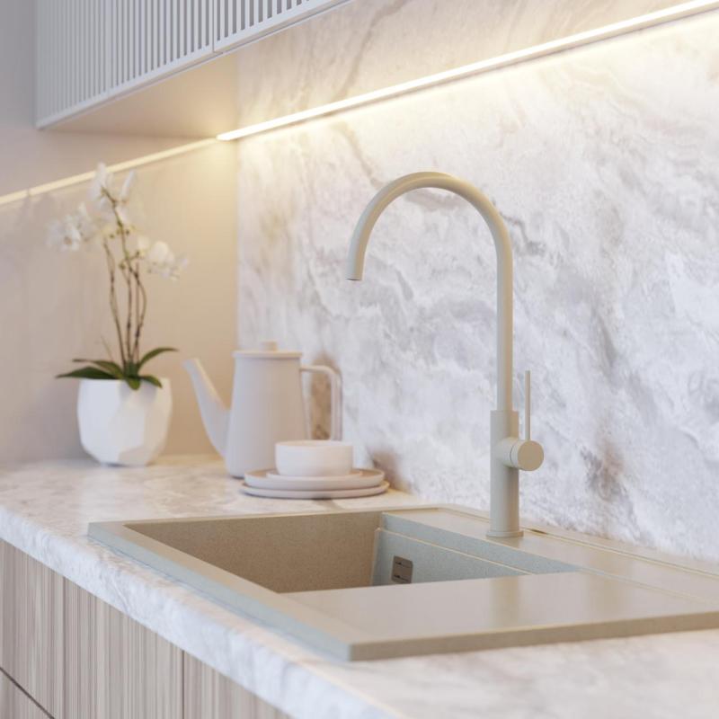 Graniteland Vira Slim Bateria kuchenna w kolorze beżowym z obrotową wylewką 1208972622