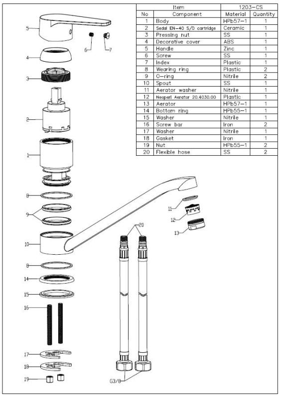 Aquanello Casa Niska bateria kuchenna z jednym uchwytem, chrom CR-1203-CS