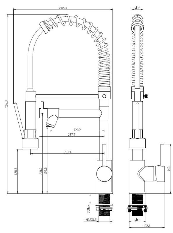 Aquanello Gastro Bateria kuchenna z profesjonalną funkcją natryskową, czarna BL-4402-GT
