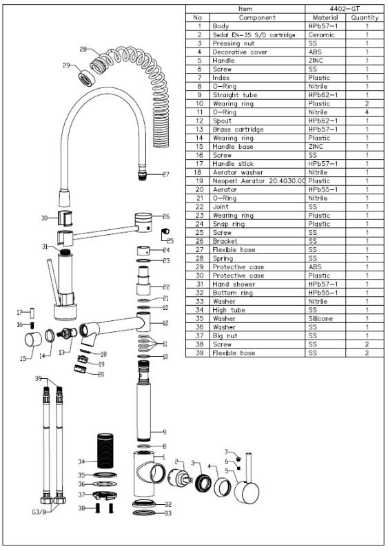 Aquanello Gastro Bateria kuchenna z profesjonalną funkcją natryskową, czarna BL-4402-GT