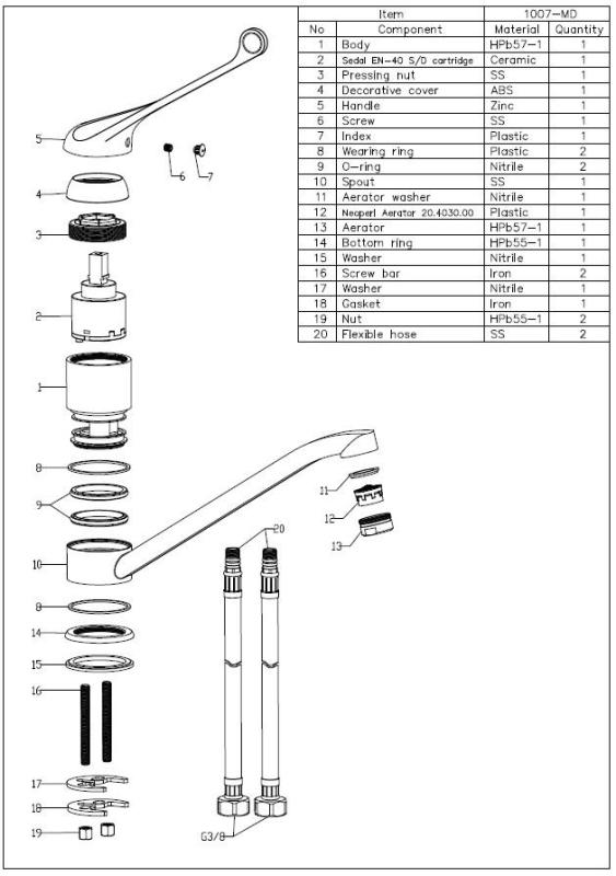 Aquanello Medic Bateria kuchenna z długą rączką  Chrom CR-1007-MD