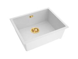 Pure.Sink Eternal Biała umywalka Quartz 50 x 40 cm do montażu podblatowego i nablatowego ze złotym korkiem