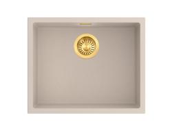 Pure.Sink Eternal Umywalka Quartz Beige 50 x 40 cm, do montażu podblatowego i na blat, ze złotym korkiem