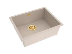 Pure.Sink Eternal Umywalka Quartz Beige 50 x 40 cm, do montażu podblatowego i na blat, ze złotym korkiem