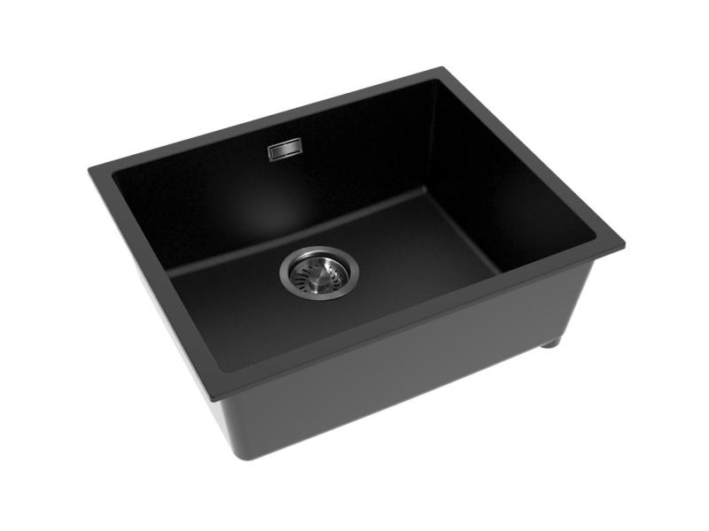 Pure.Sink Eternal Czarny zlew kwarcowy 50 x 40 cm do montażu podblatowego i podściennego z zatyczką w kolorze brązu