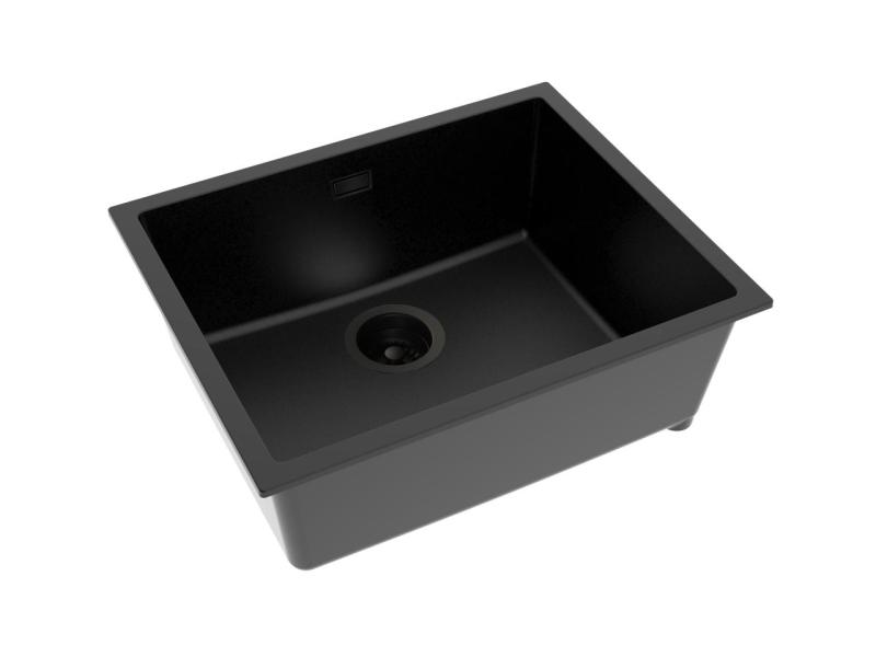 Pure.Sink Eternal Czarny zlewozmywak Quartz 50 x 40 cm do montażu podblatowego i podściennego z czarną zatyczką
