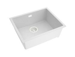 Pure.Sink Eternal Biała umywalka kwarcowa 50 x 40 cm, do montażu wpuszczanego i podblatowego, z białą zatyczką