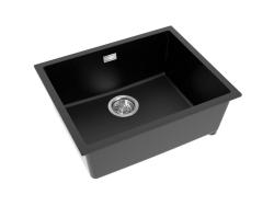 Pure.Sink Eternal Czarny zlew kwarcowy 50 x 40 cm do montażu podblatowego i podściennego z automatycznym korkiem ze stali nierdzewnej