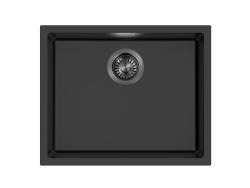 Pure.Sink Eternal Czarny zlew kwarcowy 50 x 40 cm do montażu podblatowego i podściennego z automatyczną zatyczką w kolorze brązu