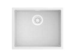 Pure.Sink Eternal Biała umywalka kwarcowa 50 x 40 cm do montażu podblatowego i wbudowanego z automatycznym białym korkiem