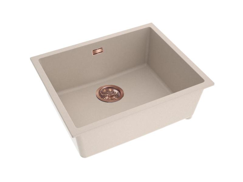 Pure.Sink Eternal Umywalka Quartz Beige 50 x 40 cm do montażu podtynkowego i na szafce z automatycznym korkiem miedzianym
